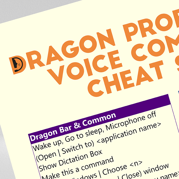 dragon-professional-cheat-sheet-segoe-ui-sepia-dp010-02-corner-mbvdp004 Section of Dragon Professional voice commands cheat sheet showing common phrases and examples on sepia background in Segoe UI